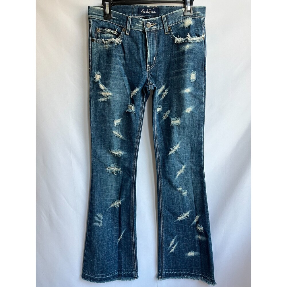 Earl Jean 75 Y2K Distressed Bootcut Jeans Size 27 Rigid Medium Wash Art to Wear